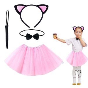 Pink Color Skirt Cat Costume Set (Tutu, Crown, Bow Tie, Tail) Pink Color Skirt Cat Costume Set (Tutu, Crown, Bow Tie, Tail)