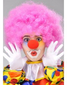 Pink Color Curly Afro Bonus Wig Hair Extensions and Red Nose Set