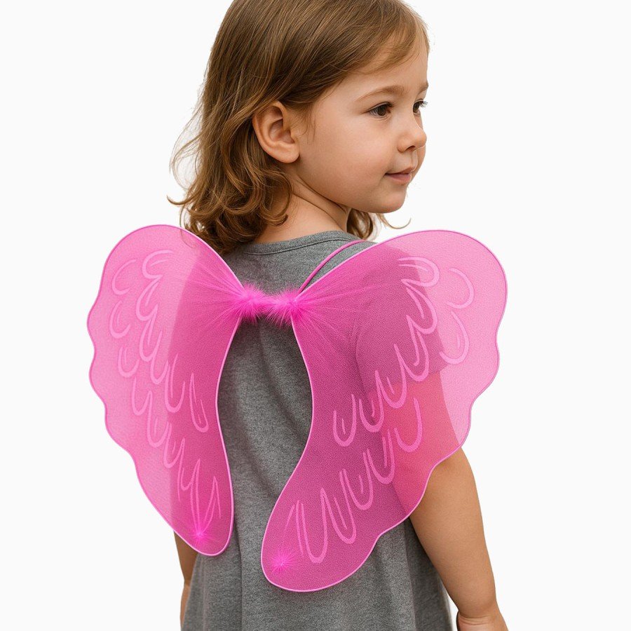 Pink Color Tulle Fairy Wing with Pink Feathers in the Middle 40x50 cm