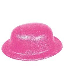 Pink Color Glitter Bowler Round Party Hat 24x26 cm