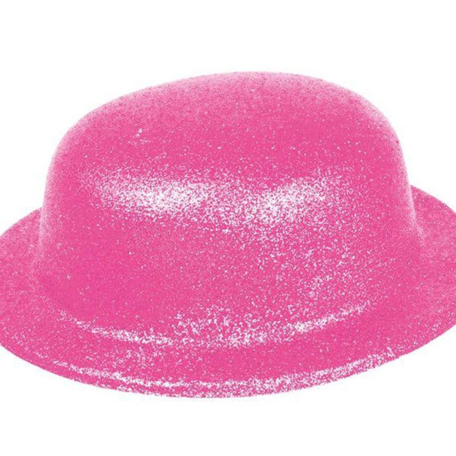 Pink Color Glitter Bowler Round Party Hat 24x26 cm