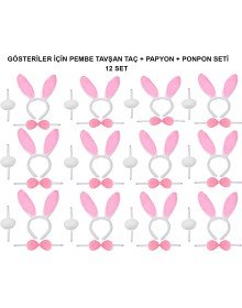 Pink Bunny Costume Set – Crown, Bow Tie, Pompom (Pack of 12)