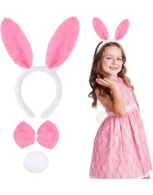 Pink Bunny Costume Set – Crown, Bow Tie, Pompom (Pack of 12)