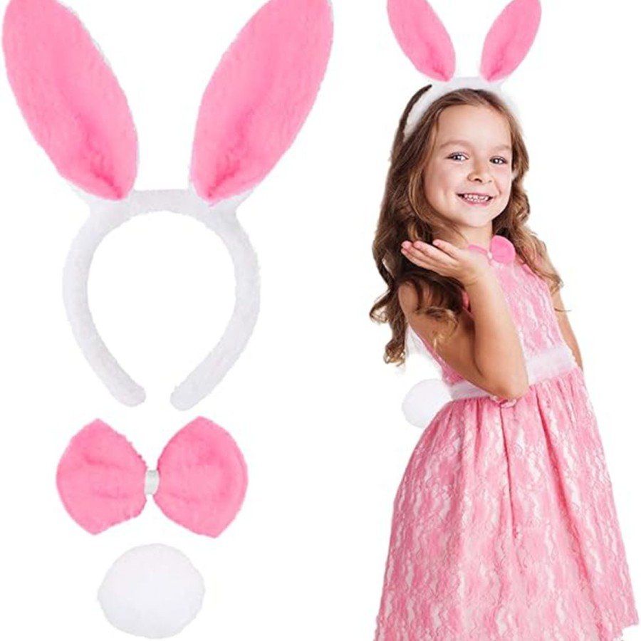 Pink Bunny Costume Set – Crown, Bow Tie, Pompom (Pack of 12)