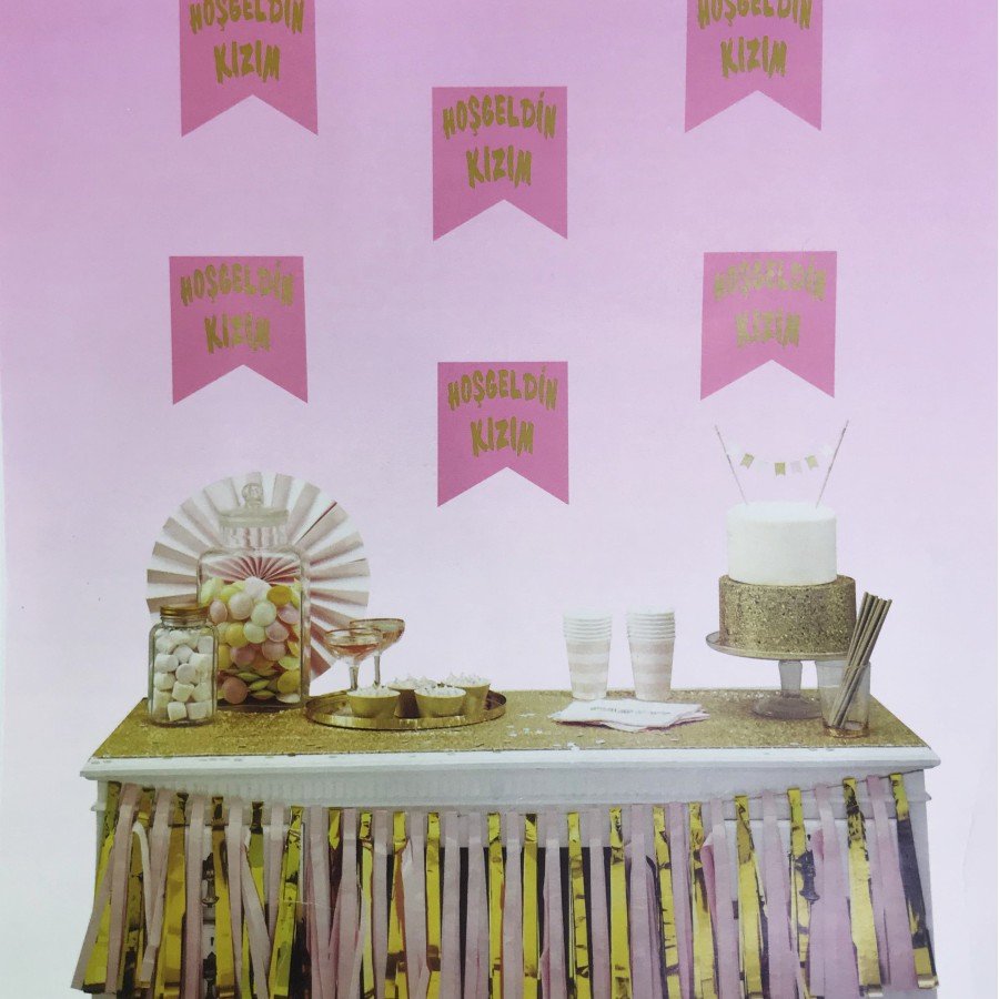Gold on Pink Welcome Girl Pennant Ornament