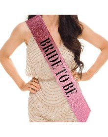 Pink and Black with Great Bride To Be Written on it, Glittering and Shining Sash Belt 10 cm Width