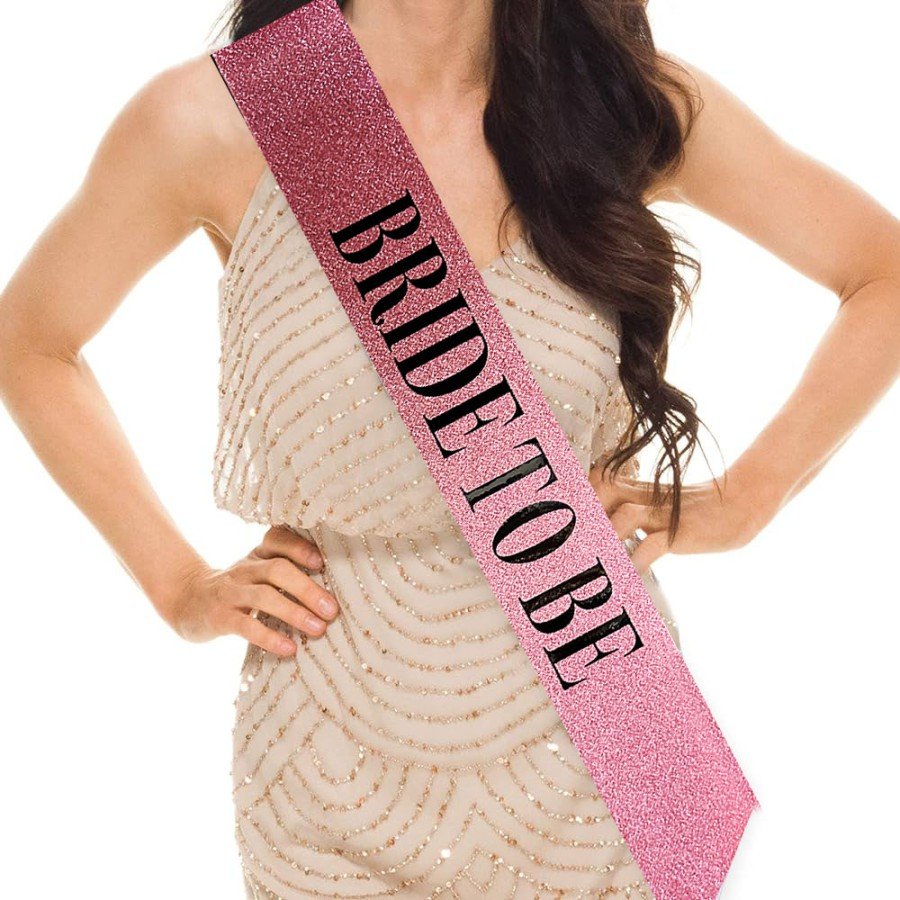 Pink and Black with Great Bride To Be Written, Glittering, Sparkling Sash Belt 10 cm Width Pink and Black with Great Bride To Be Written, Glittering, Sparkling Sash Belt 10 cm Width