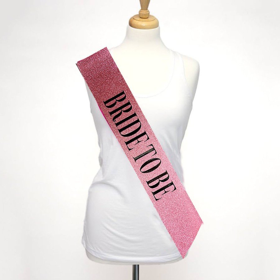 Pink and Black with Great Bride To Be Written, Glittering, Sparkling Sash Belt 10 cm Width Pink and Black with Great Bride To Be Written, Glittering, Sparkling Sash Belt 10 cm Width