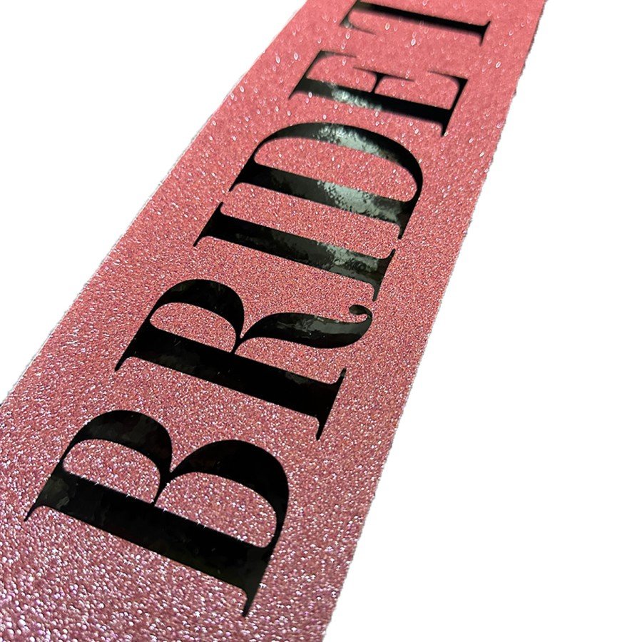 Pink and Black with Great Bride To Be Written, Glittering, Sparkling Sash Belt 10 cm Width Pink and Black with Great Bride To Be Written, Glittering, Sparkling Sash Belt 10 cm Width
