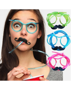 Party Glasses with Straw - Children and Adult Mustache Straw Glasses Pink Color 18x14 cm