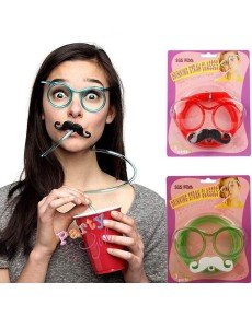 Party Glasses with Straw - Children and Adult Mustache Straw Glasses Pink Color 18x14 cm
