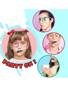 Party Glasses with Straw - Children and Adult Mustache Straw Glasses Green Color 18x14 cm