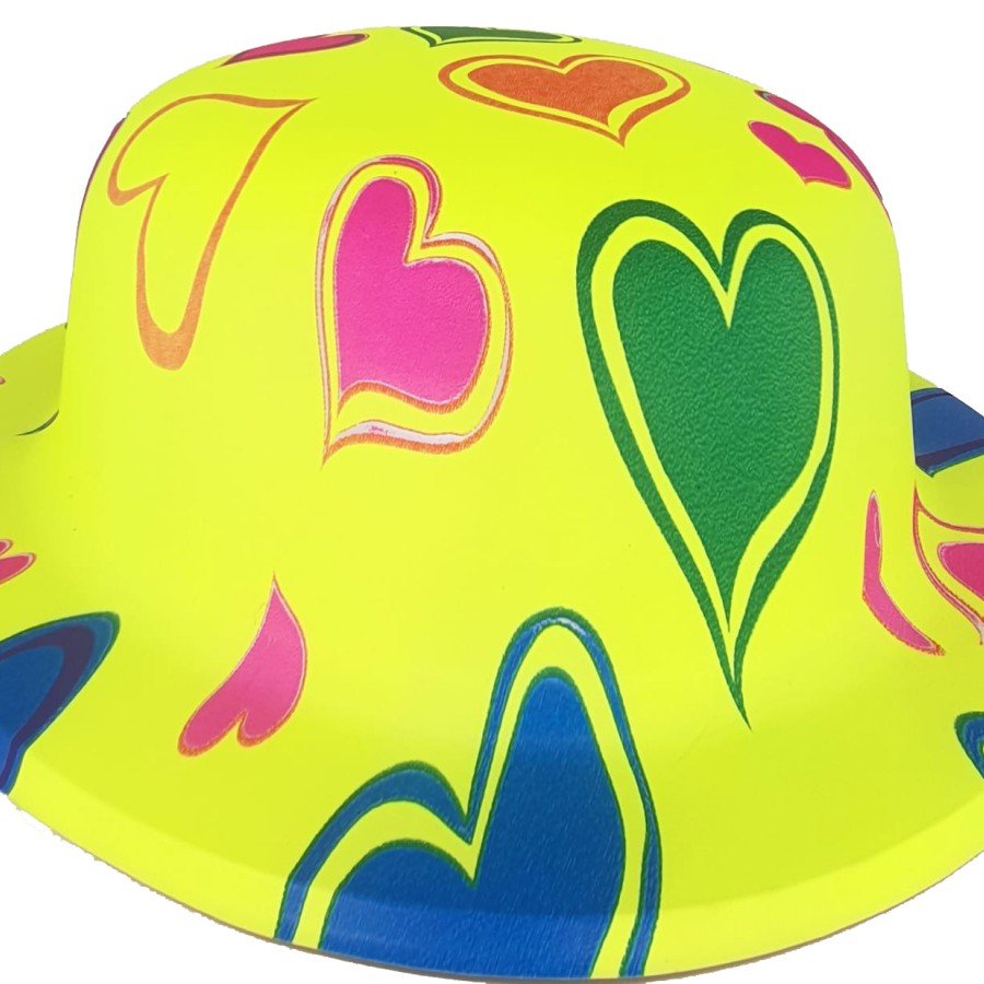 Plastic Neon Patterned UV Light Party Hat Yellow 1 Piece