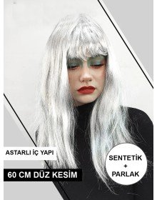 Platinum Gray Silver Color Long Party Wig Long Fake Wig