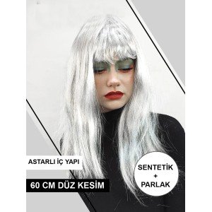 Platinum Gray Silver Color Long Party Wig Long Fake Wig