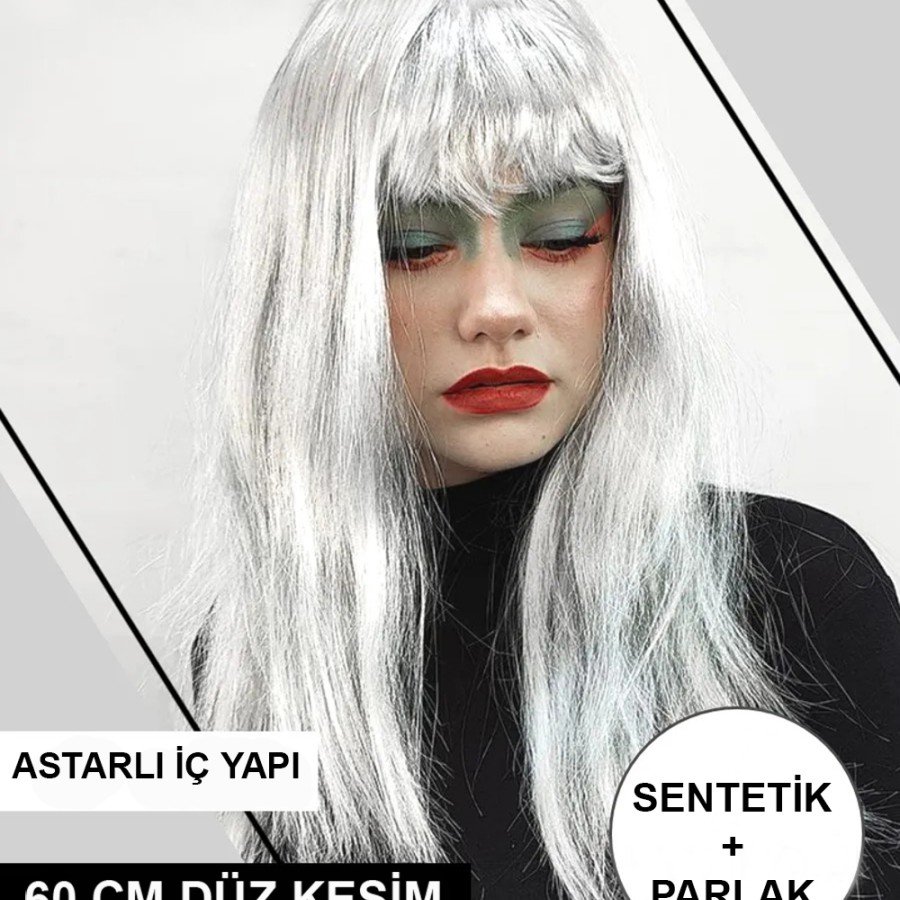 Platinum Gray Silver Color Long Party Wig Long Fake Wig
