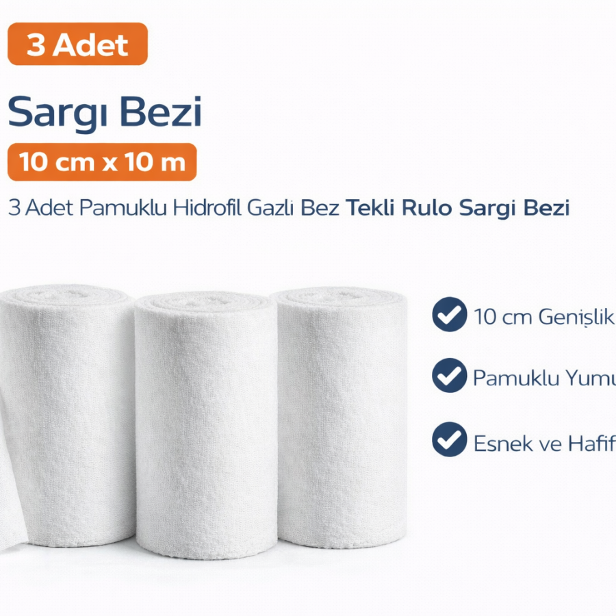 Bandage Cloth 10 cm x 10 m 3 Pieces Cotton Hydrophilic Gauze Single Roll Bandage Set