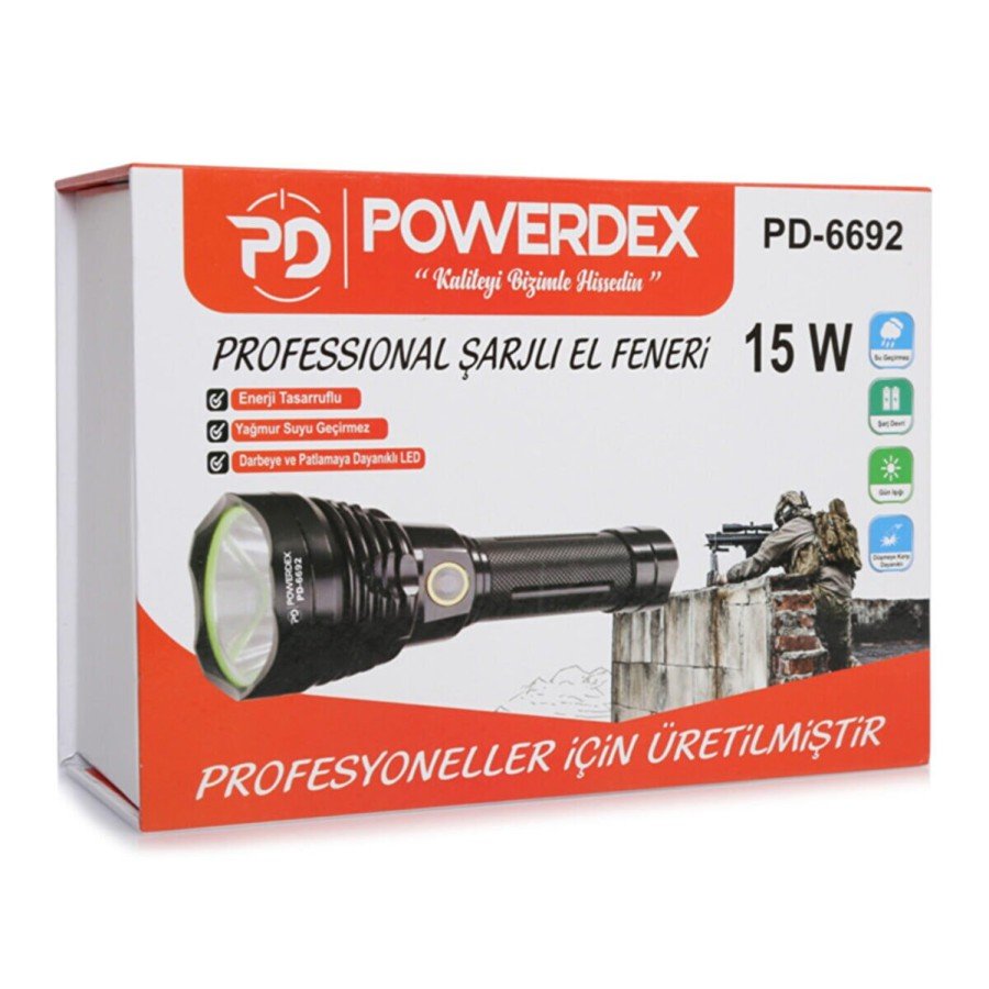 Powerdex Pd-6692 15 Watt 1000 Lumen Professional Rechargeable Flashlight