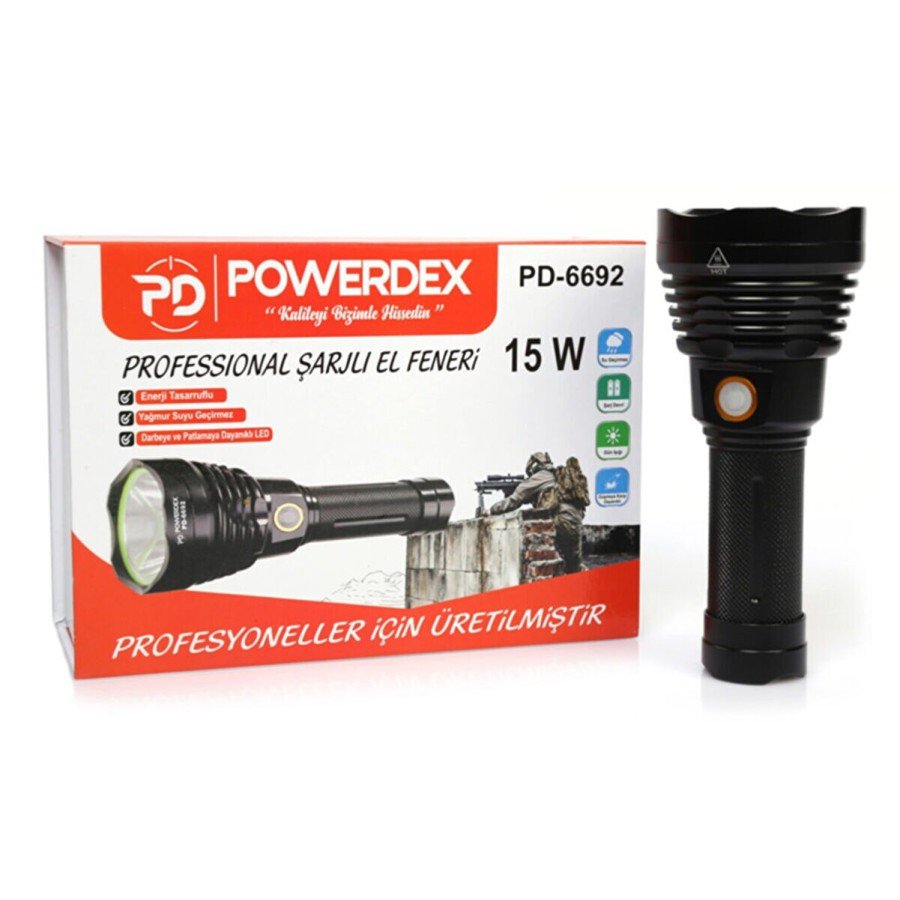 Powerdex Pd-6692 15 Watt 1000 Lumen Professional Rechargeable Flashlight