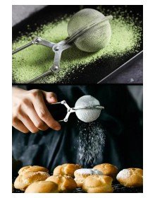 Practical Stainless Steel Flour Cocoa Powder Sugar Sieve - Herbal Tea Brewing Strainer with Tongs