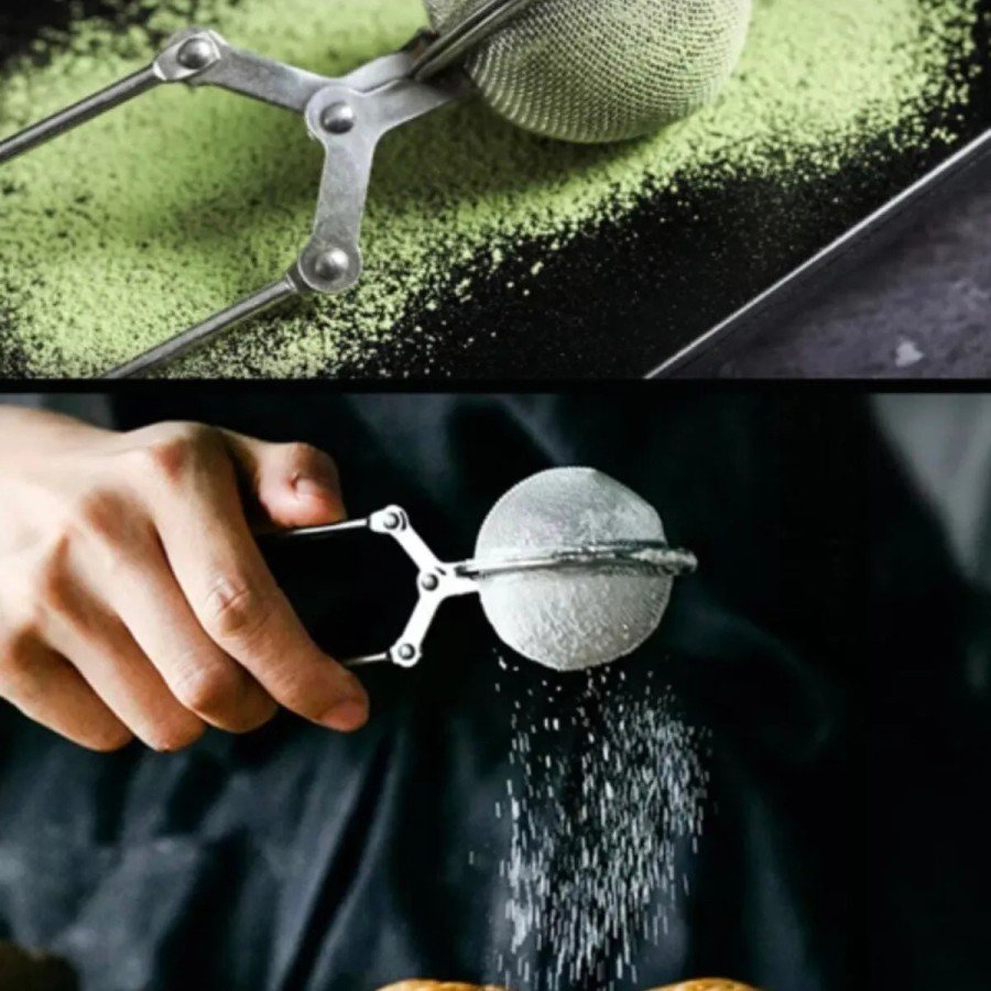 Practical Stainless Steel Flour Cocoa Powder Sugar Sieve - Herbal Tea Brewing Strainer with Tongs