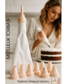 Professional 8-Piece Cream Piping Bag Set | Pastry Decorating Tips and Ruffle Heads