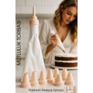 Professional 8-Piece Cream Piping Bag Set | Pastry Decorating Tips and Ruffle Heads