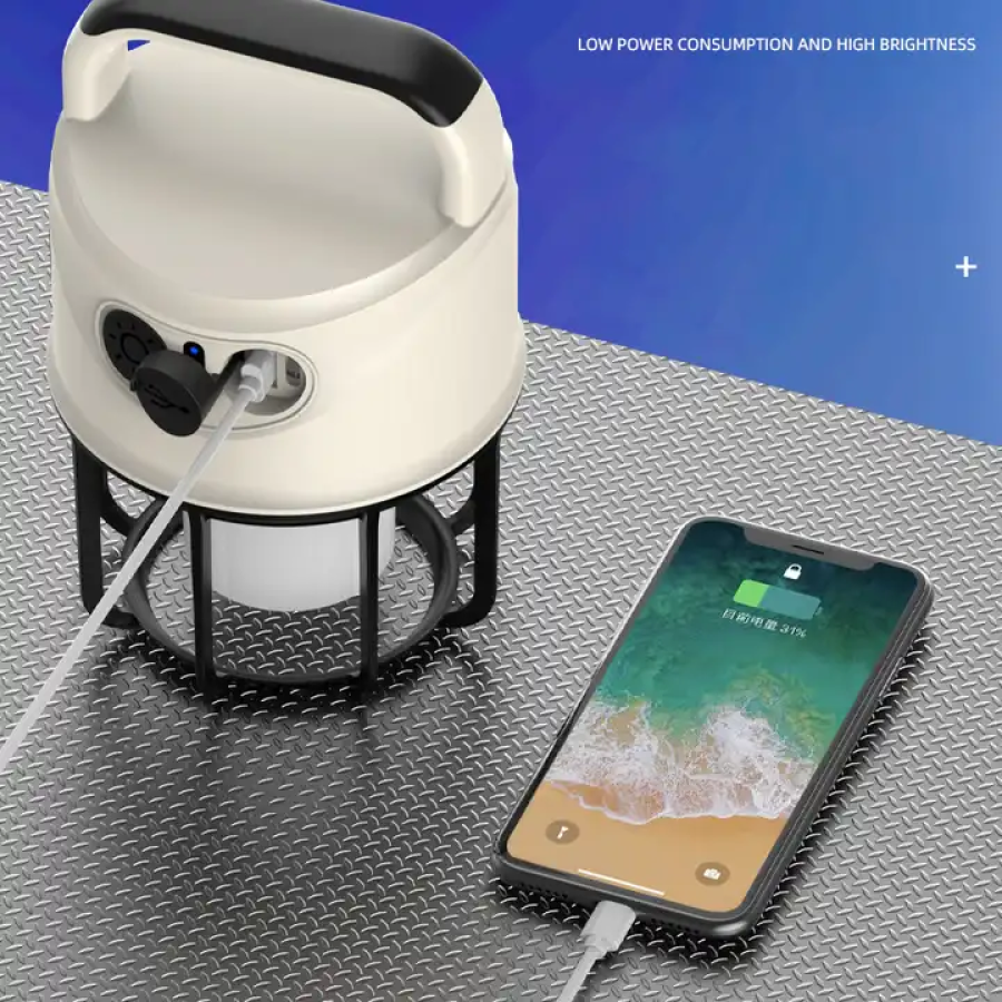 PS-22025 DOUBLE LIGHT TYPE-C PORTABLE RECHARGEABLE CAMPING LAMP WITH POWERBANK FEATURE