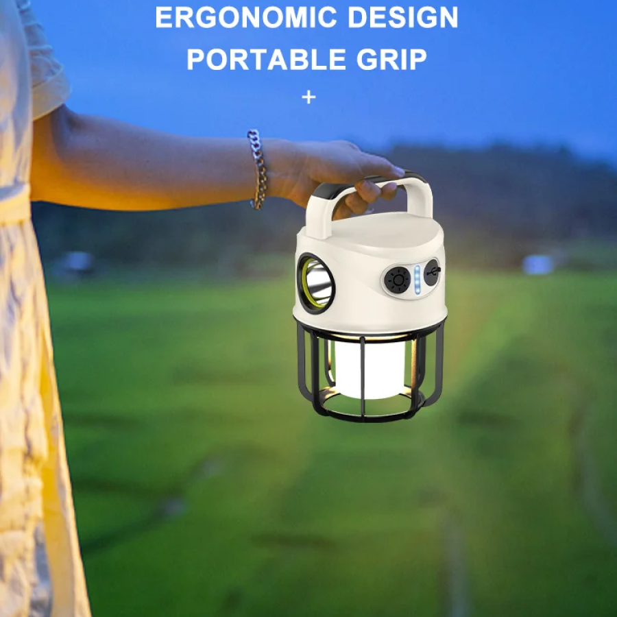 PS-22025 DOUBLE LIGHT TYPE-C PORTABLE RECHARGEABLE CAMPING LAMP WITH POWERBANK FEATURE