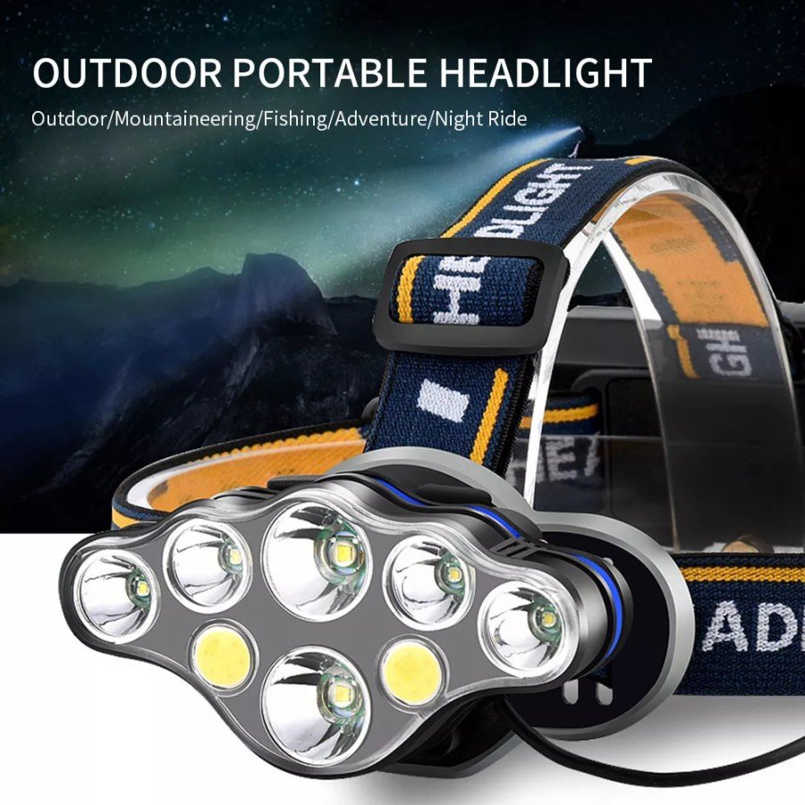 PS-888 Powerful USB Rechargeable Professional 8 Modes 6000 Lumens 8 LED Waterproof Head Lamp