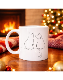 Minimal Drawing Two Cat Patterned Porcelain Mug MODEL 77 – Love Themed Stylish Design, Coffee & Tea Cup