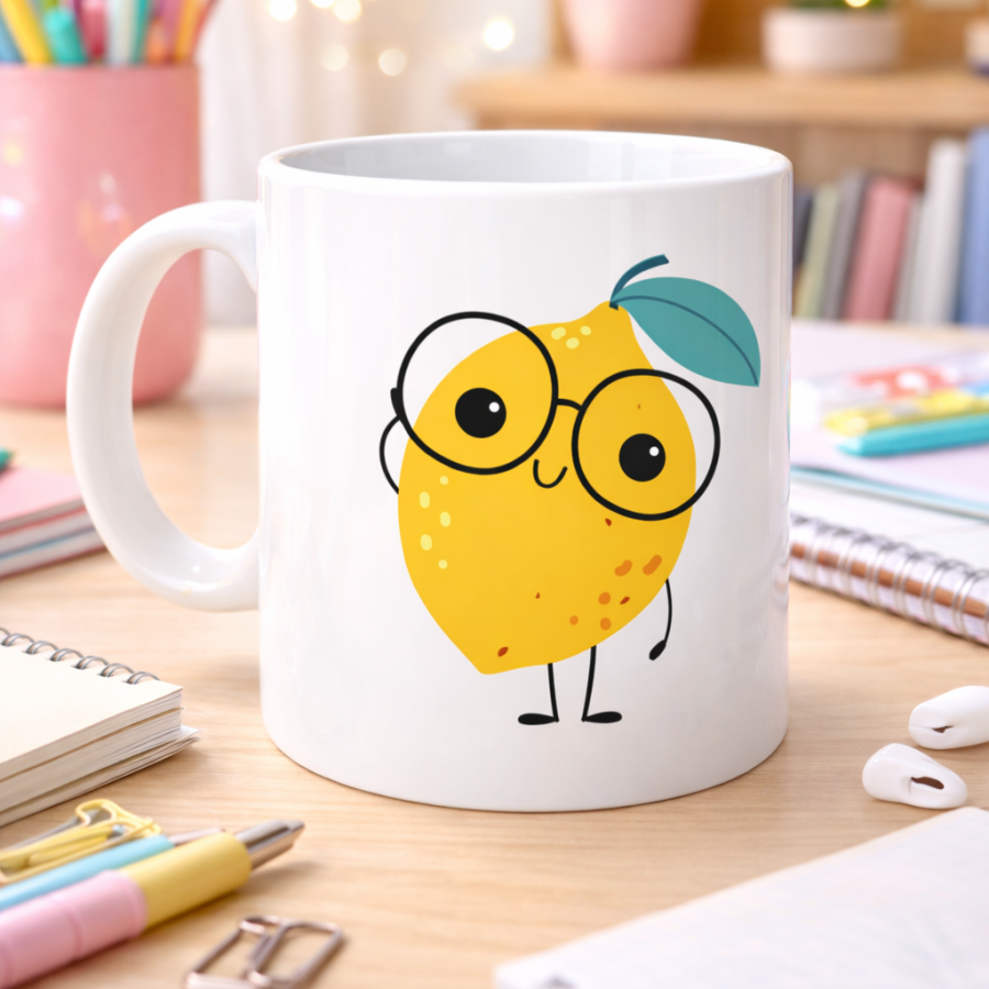 Cute Lemon Design Porcelain Mug MODEL 121 – Sweet Lemon Figured Coffee & Tea Cup with Glasses