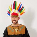 Native American Headdress with Colorful Real Feathers and Rubber Attachment