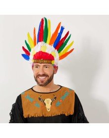 Native American Headdress with Colorful Real Feathers and Rubber Attachment