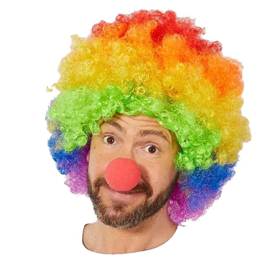 Colorful Rainbow Afro Bonus Wig and Red Sponge Nose 120 gr