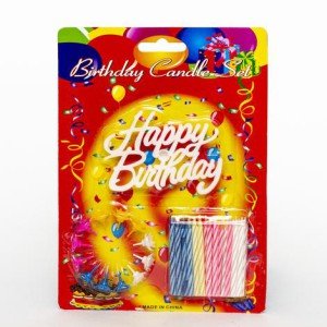Colorful Waxed White Happy Birthday Written Birthday Candle 12 Pieces