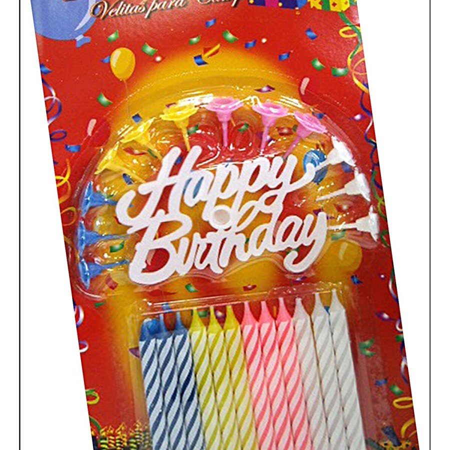 Colorful Candle White Happy Birthday Written Birthday Candle 12 Pieces