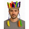 Elastic Indian Headdress Embroidered with Colorful Feathers