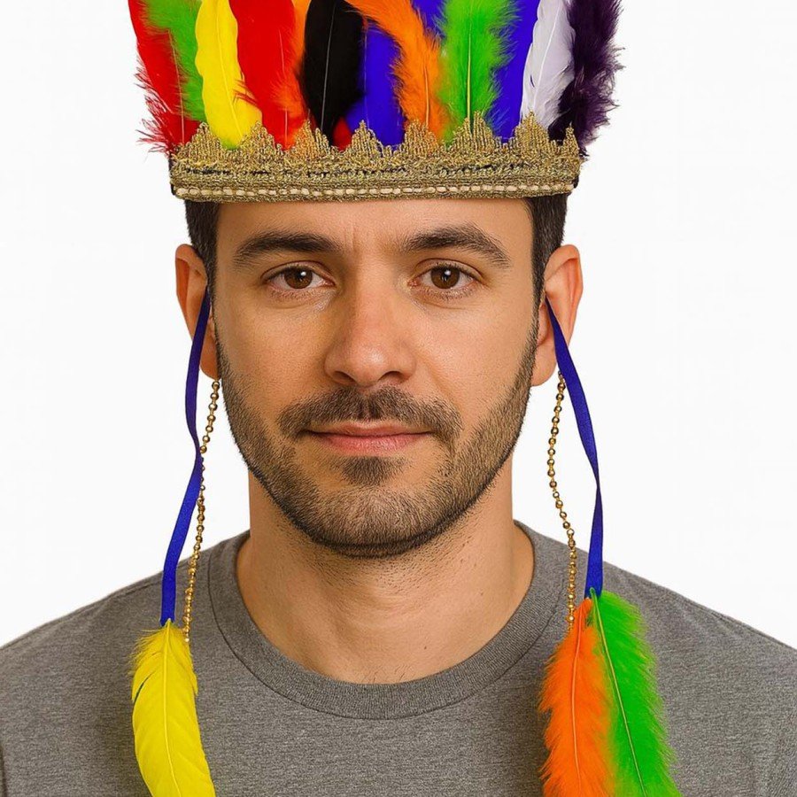 Elastic Indian Headdress Embroidered with Colorful Feathers
