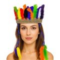 Elastic Indian Headdress Embroidered with Colorful Feathers