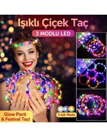 Colorful LED Flower Crown – Glow Party Crown with 3 Light Modes