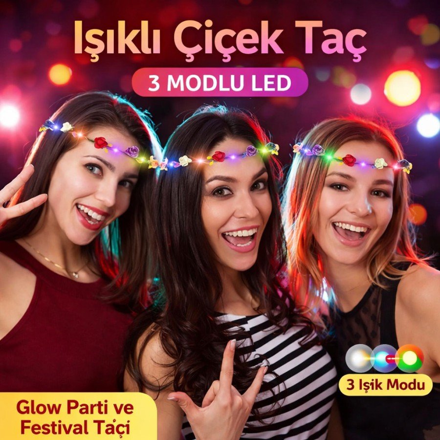 Colorful LED Flower Crown – Glow Party Crown with 3 Light Modes