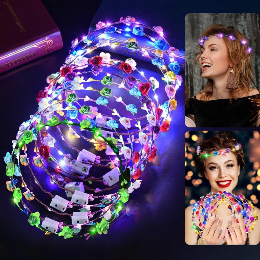 Colorful LED Flower Crown – Glow Party Crown with 3 Light Modes