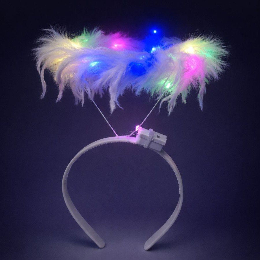 White Feather Tassel Party Crown with Colorful LED Lights