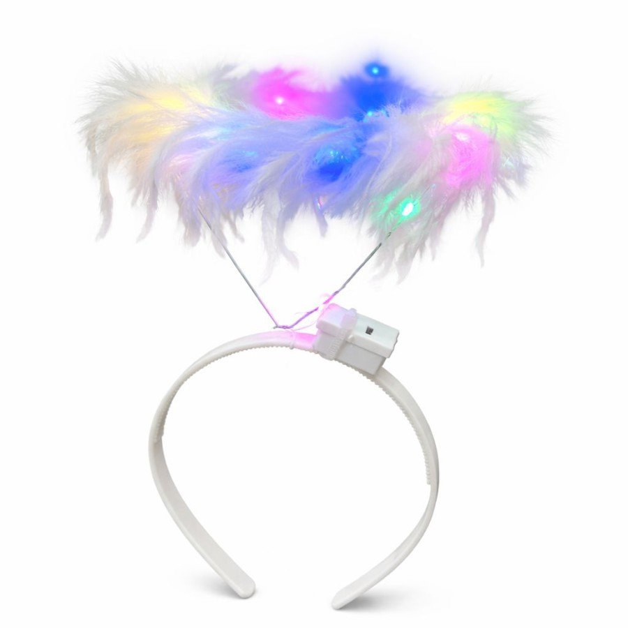 White Feather Tassel Party Crown with Colorful LED Lights