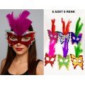 Colorful Party Mask 6 Pieces | Feather Cardboard Mask Set (Elastic)