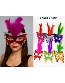 Colorful Party Mask 6 Pieces | Feather Cardboard Mask Set (Elastic)