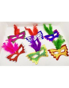 Colorful Party Mask 6 Pieces | Feather Cardboard Mask Set (Elastic)