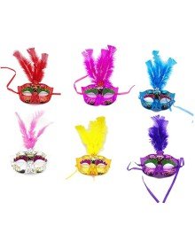 Colorful Feather Venetian Party Mask Mixed Color 12 Pieces