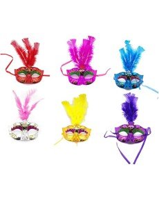 Colorful Feather Venetian Party Mask Mixed Color 12 Pieces